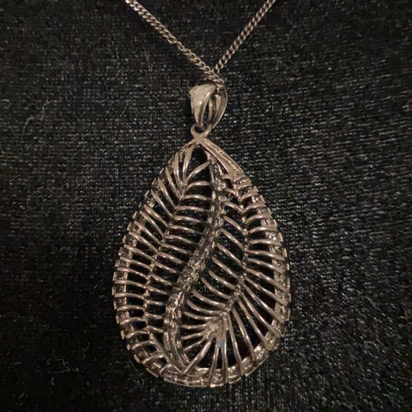 Vintage DS leaf shape pendant crystals & blk sterling 925 necklace w/ earrings - Picture 6 of 15